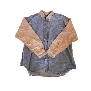 Vtg American Blue Classics Denim/Khaki Button Down Shirt Women's XL 100% Cotton